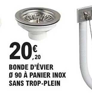 bonde d'évier ø 90 à panier inox sans trop-plein