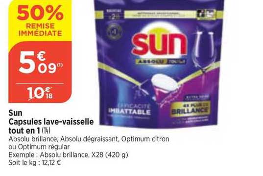 capsules lave-vaisselle tout en 1 sun