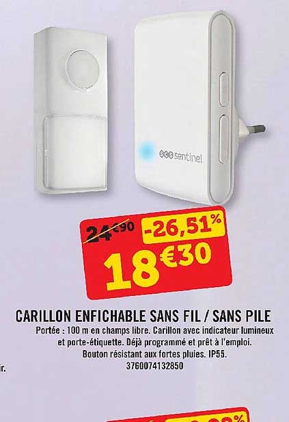 carillon enfichable sans fil/sans pile