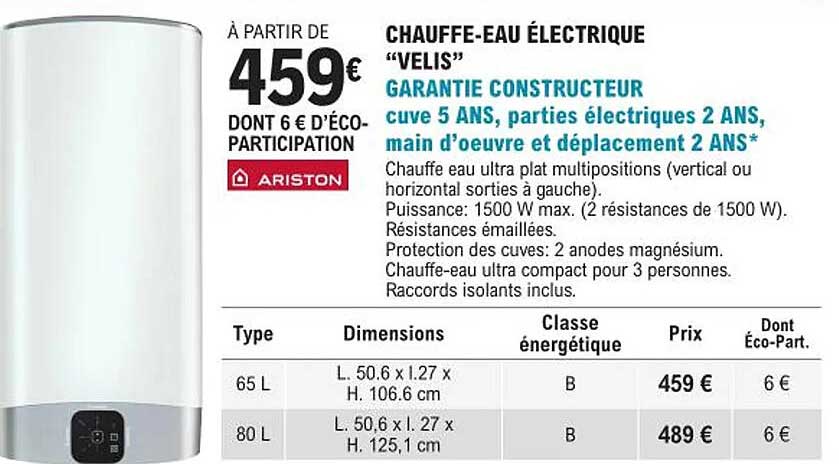 chauffe-eau électrique "velis" ariston