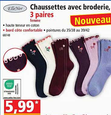 Chaussettes Avec Broderie, 3 Paires Femme ElleNor