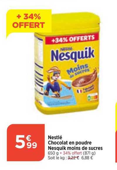 chocolat en poudre nesquik moins de sucres nestlé