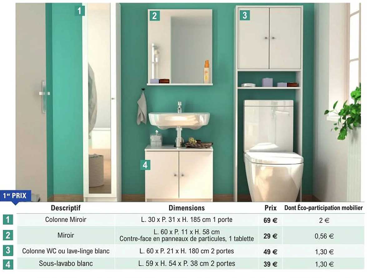 Colonne Miroir, Miroir, Colonne Ou Lave-linge Blanc, Sous-lavabo Blanc