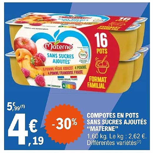 compotes en pots sans sucres ajoutés "materne"