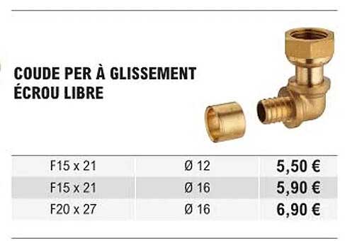 coude per à glissement écrou libre