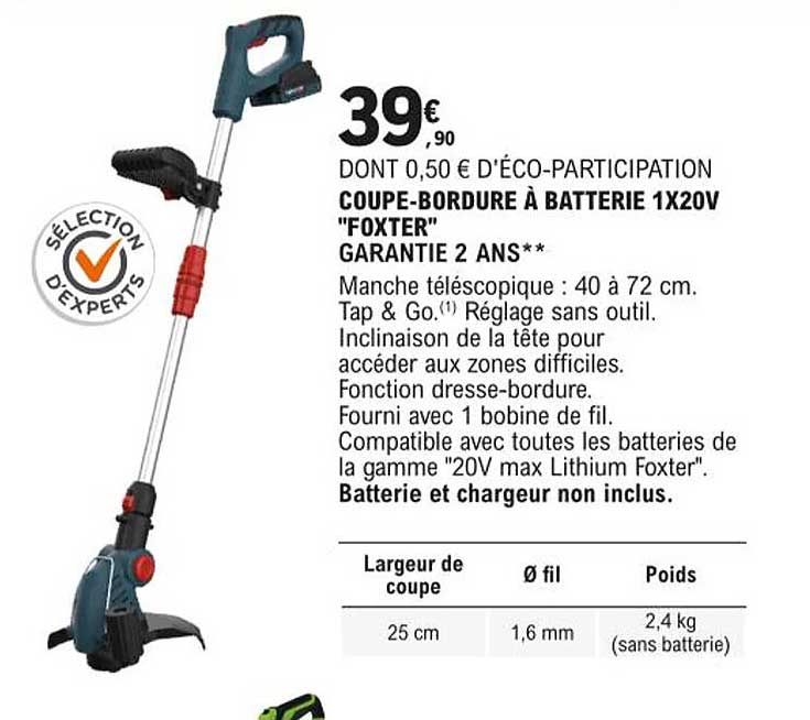 coupe-bordure à batterie 1 x 20 v "foxter"