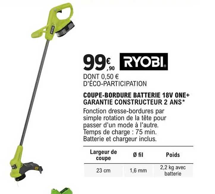 coupe-bordure batterie 18v one+ ryobi