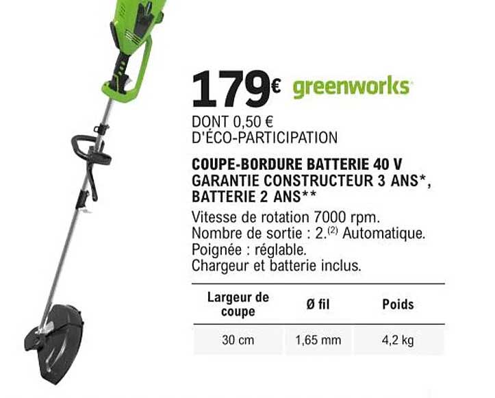 coupe-bordure batterie 40 v greenworks