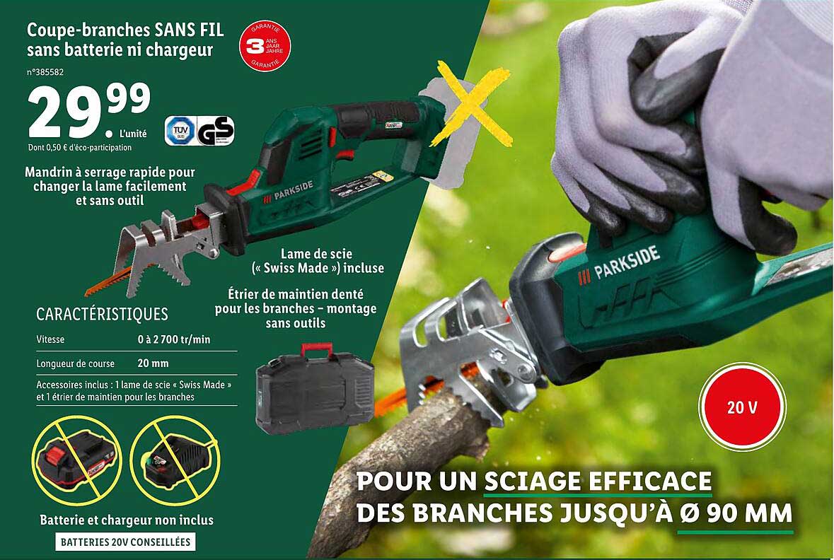 coupe-branches sans fil sans batterie ni chargeur parkside