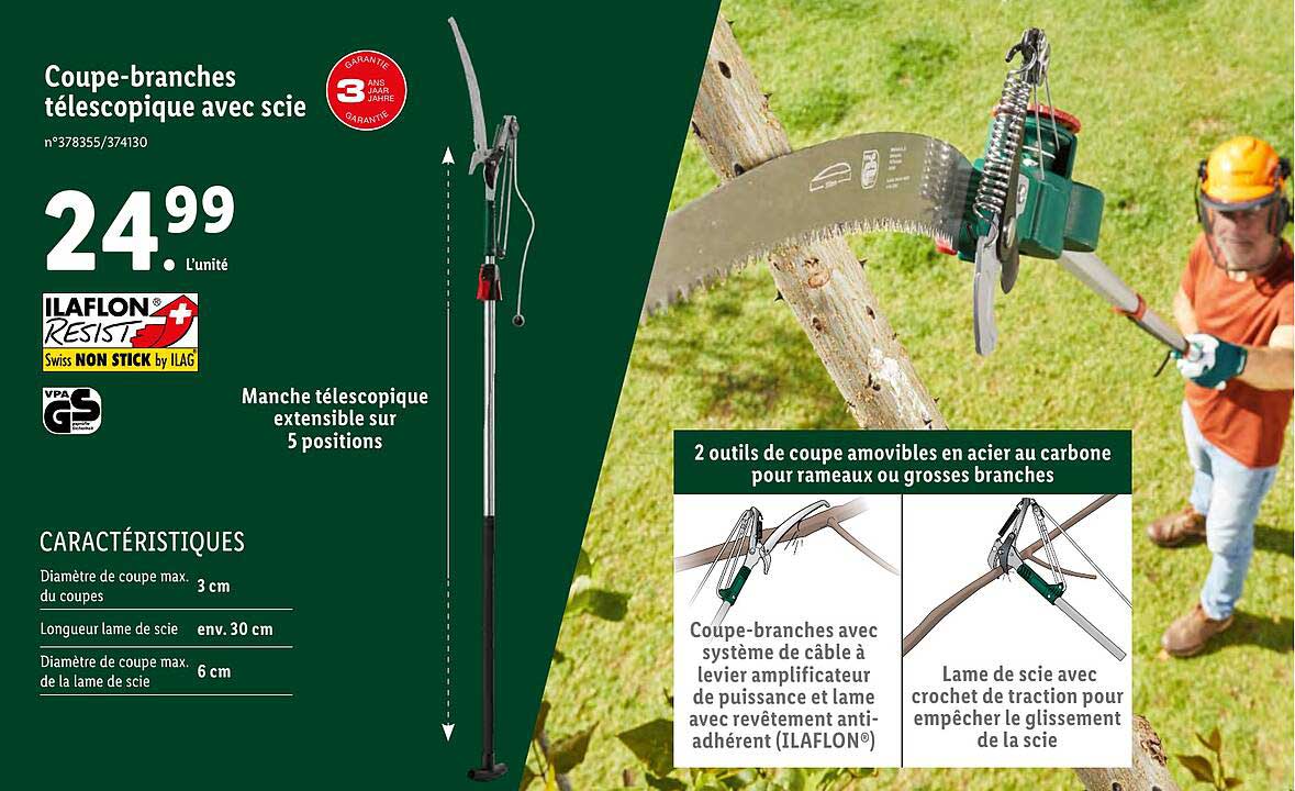coupe-branches télescopique avec scie parkside