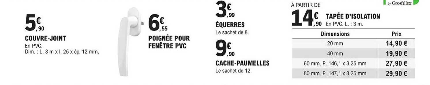 couvre-joint, poignée pour fenêtre pvc, équerres, cache-paumelles