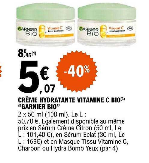 Crème Hydratante Vitamine C Bio "garnier Bio"