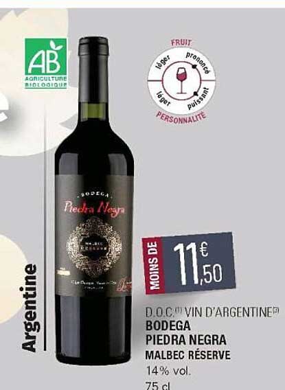 d.o.c. vin d'argentine bodega piedra negra malbec réserve