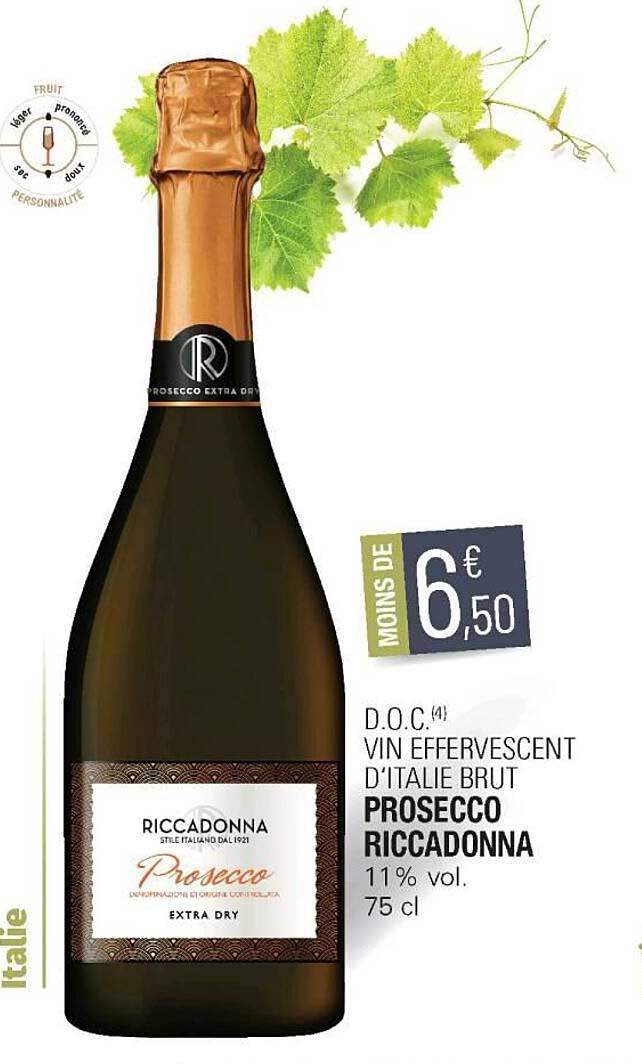 d.o.c. vin effervescent d'italie brut prosecco riccadonna
