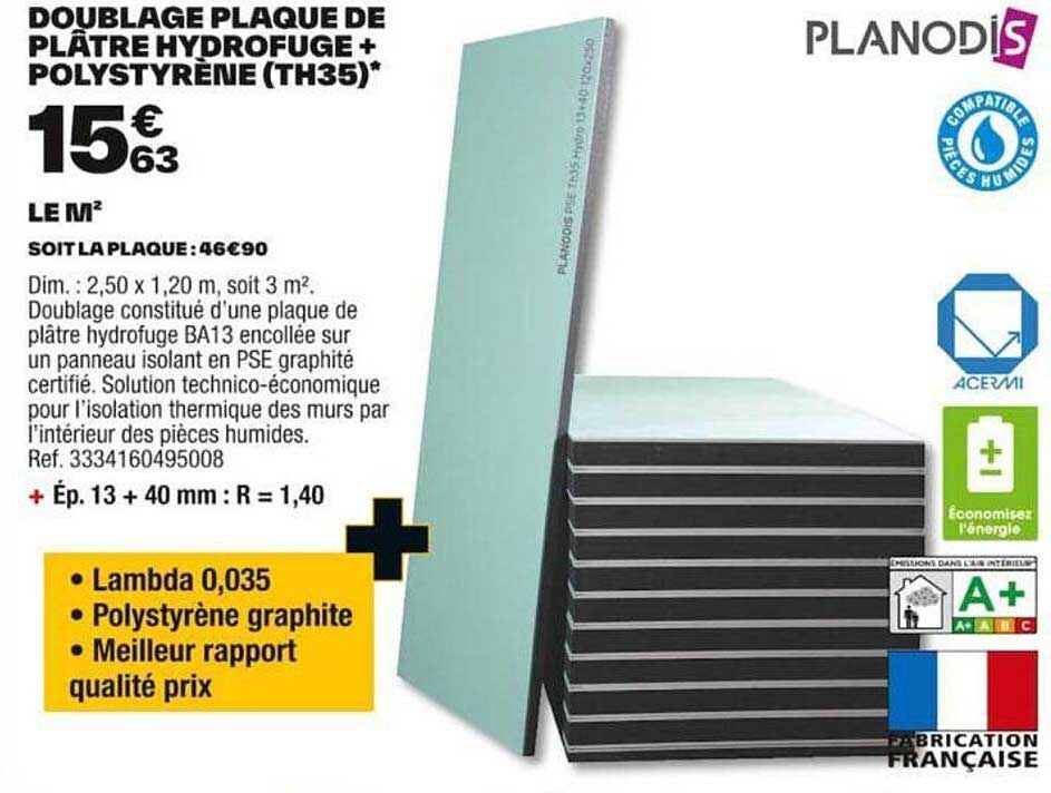 Doublage Plaque De Plâtre Hydrofuge + Polystyrène (th35) Plafodis