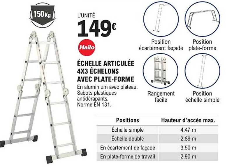échelle articulée 4x3 échelons avec plate-forme hailo