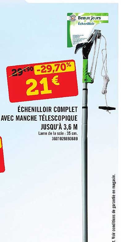 échenilloir complet avec manche télescopique jusqu'à 3,6m