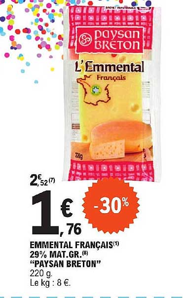 emmental français 29% mat.gr. "paysan breton"