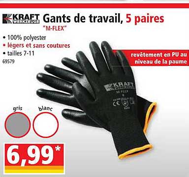 gants de travail, 5 paires "m-flex" kraft werkzeuge