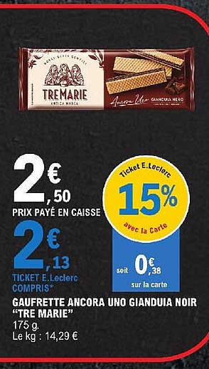 gaufrette ancora uno gianduia noir "tre marie"