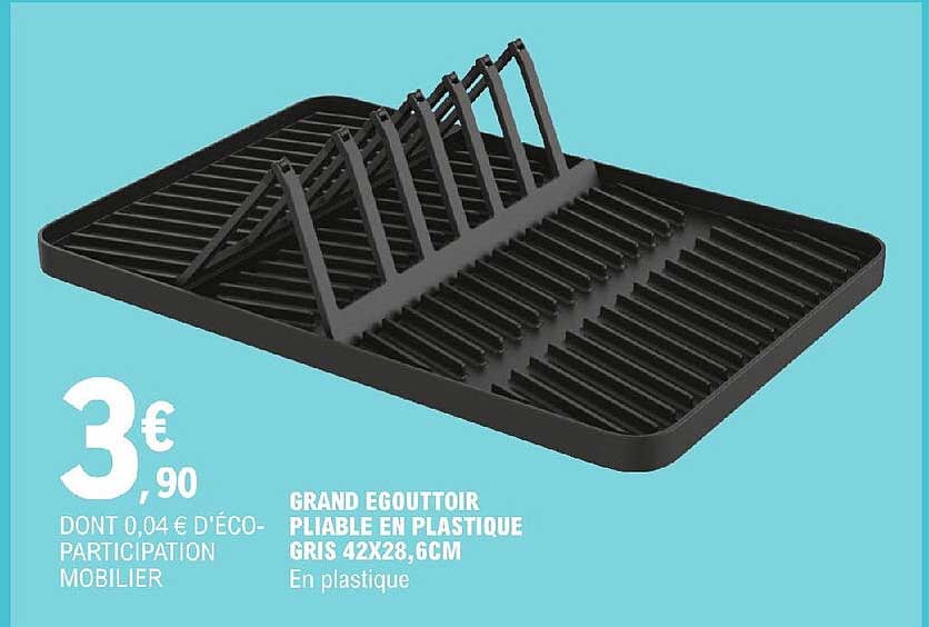 Grand égouttoir Pliable En Plastique Gris 42 X 28,6 Cm