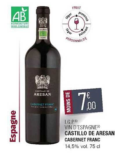 i.g.p. vin d'espagne castello de aresan cabernet franc