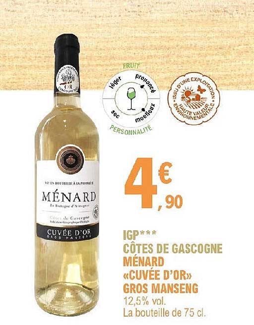igp côtes de gascogne ménard «cuvée d'or» gros manseng