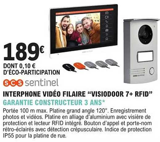interphone vidéo filaire "visiodoor 7+ rfid" scs sentinel