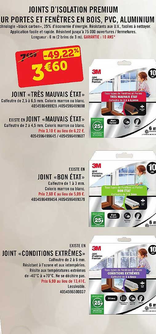 joints d'isolation premium pour portes et fenêtres en bois, pvc, aluminium
