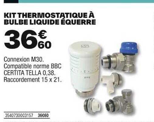 kit thermostatique à bulbe liquide équerre
