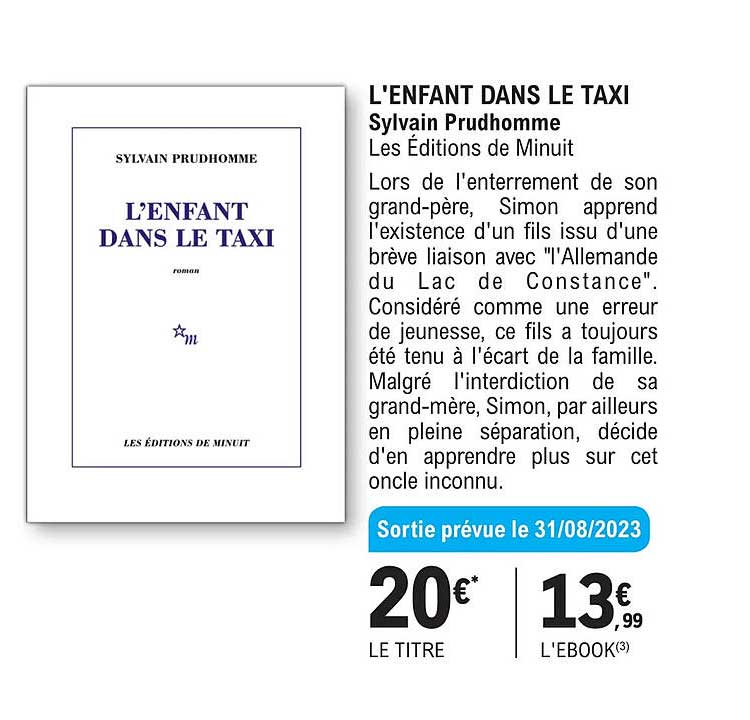 l'enfant dans le taxi - sylvain prudhomme