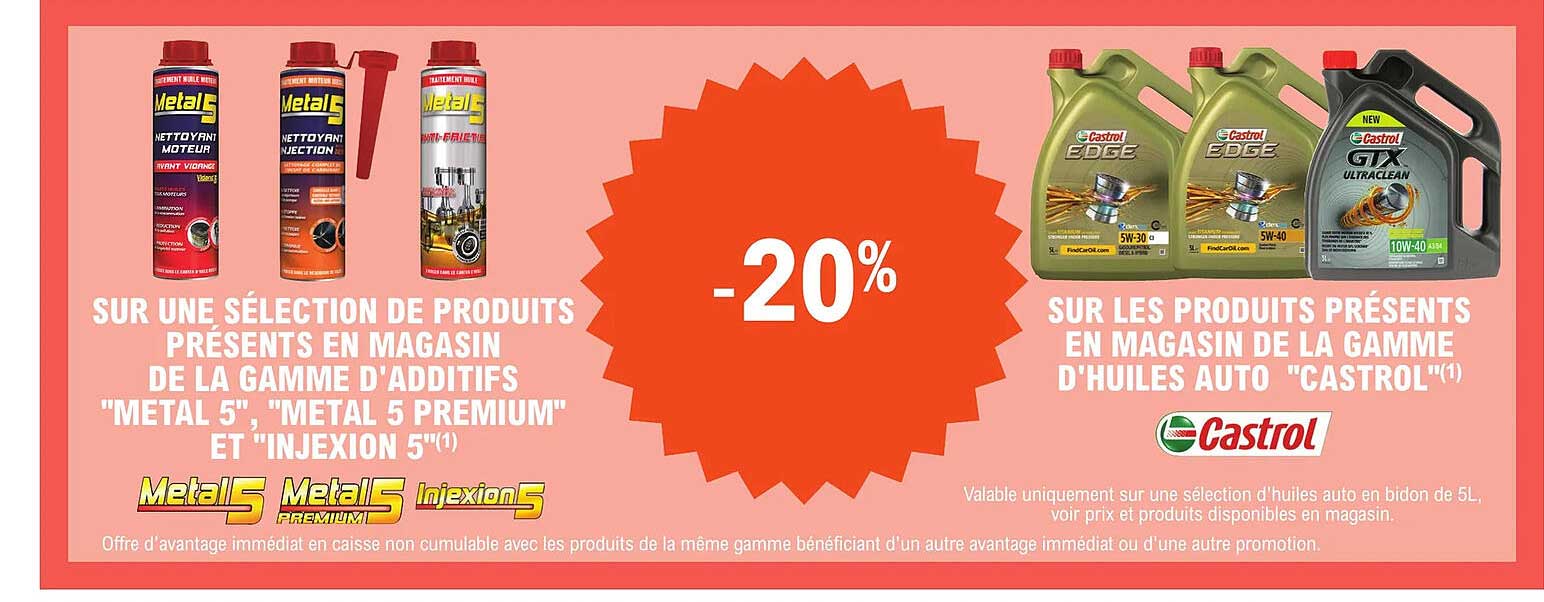 la gamme d'additifs "métal 5", "métal 5 premium" et "injexion 5", la gamme d'huiles auto "castrol"