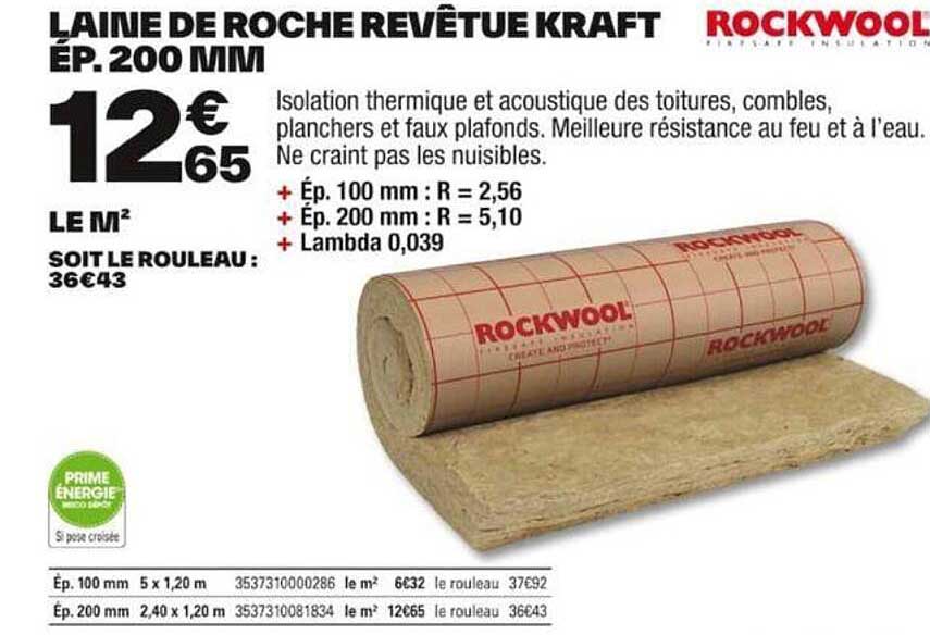 laine de roche revêtue kraft