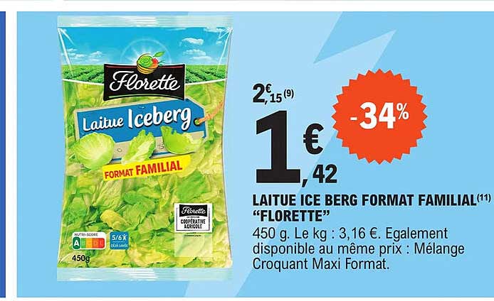 laitue ice berg format familial "florette"