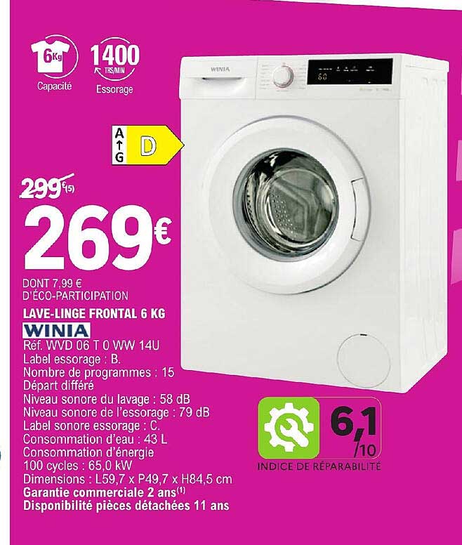 lave-linge frontal 6 kg winia