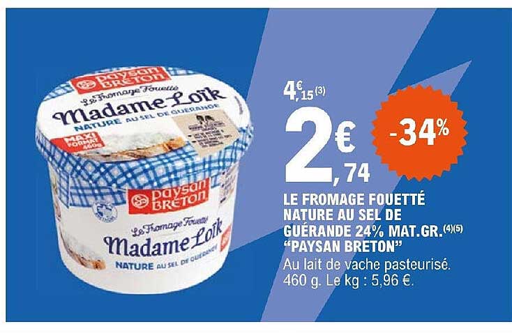 le fromage fouetté nature au sel de guérande 24% mat.gr. "paysan breton"