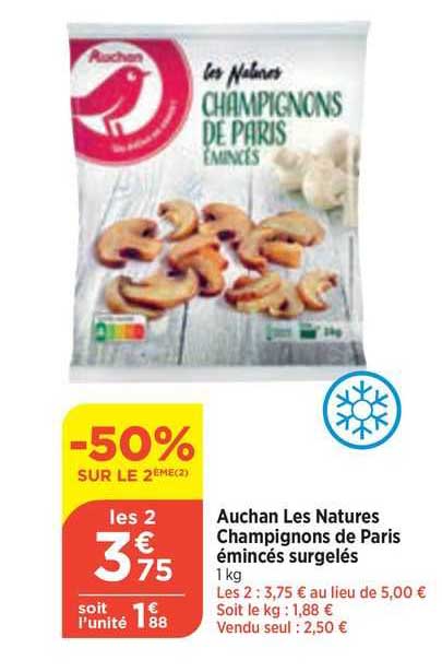 Les Natures Champignons De Paris émincés Surgelés Auchan