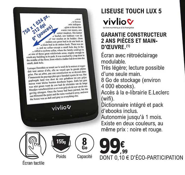 liseuse touch lux 5 vivlio