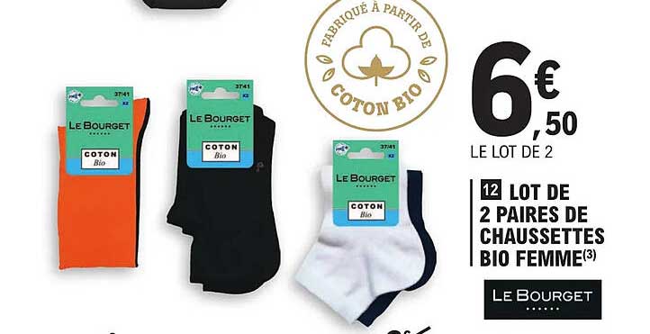 lot de 2 paires de chaussettes bio femme le bourget