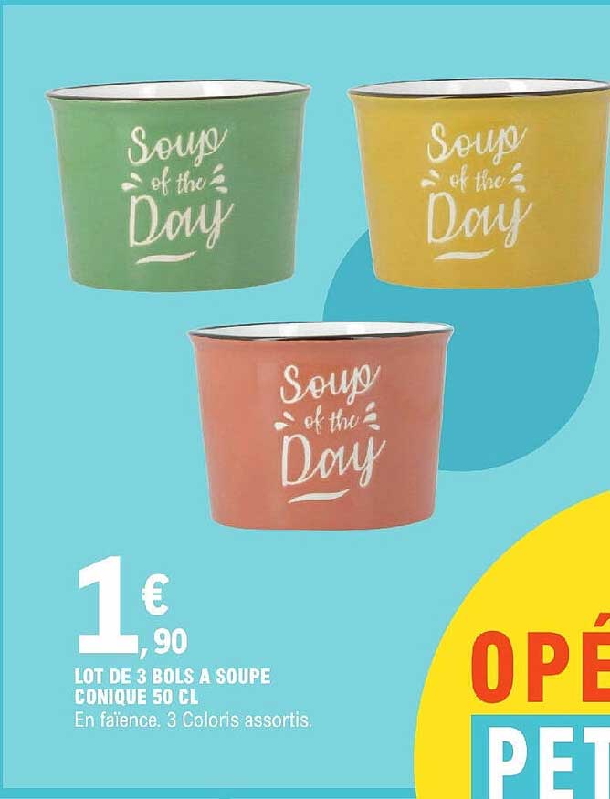 lot de 3 bols à soupe conique 50 cl