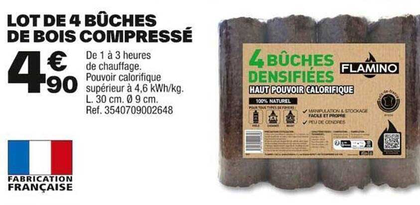 Lot De 4 Bûches De Bois Compressé Flamino