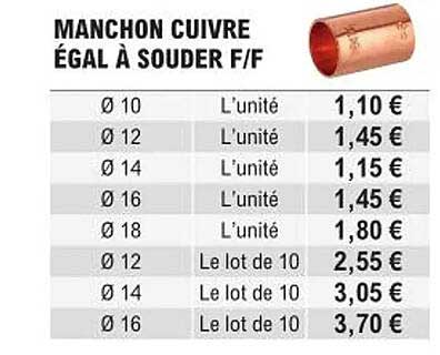 manchon cuivre égal à souder f/f