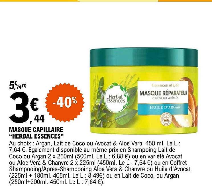 masque capillaire "herbal essences"