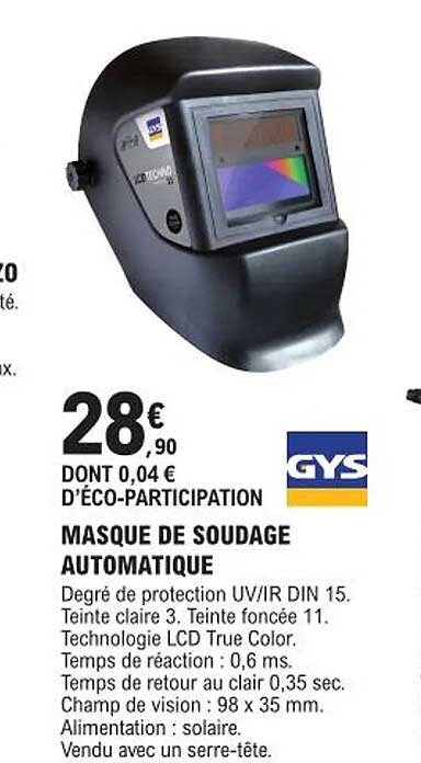 masque de soudage automatique gys