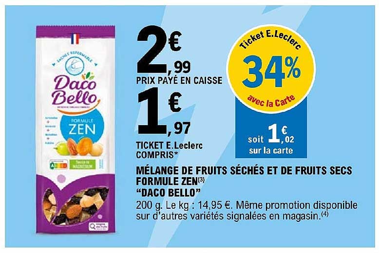 mélange de fruits séchés et de fruits secs formule zen "daco bello"