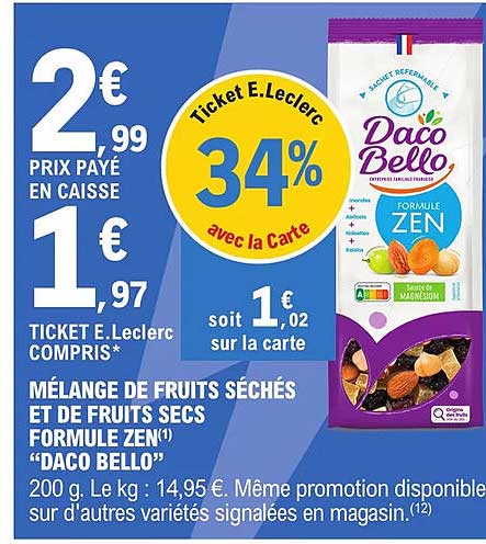 mélange de fruits séchés et de fruits secs formule zen "daco bello"