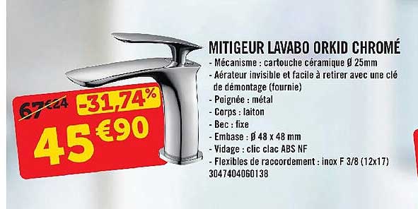mitigeur lavabo orkid chromé