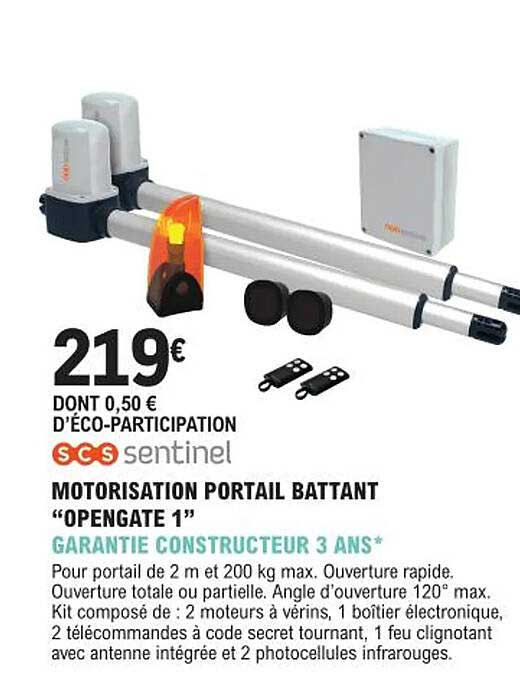 motorisation portail battant "opengate 1" scs sentinel