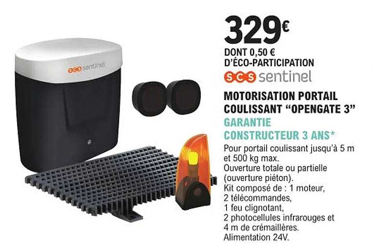 motorisation portail coulissant "opengate 3" scs sentinel