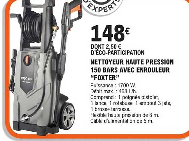 nettoyeur haute pression 150 bars avec enrouleur "foxter"